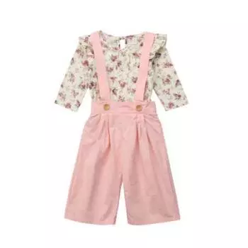 2 шт. Зимняя одежда для малышей и девочек, топы с цветочным принтом и штаны, комплект одежды для милой девочки 1-2 Years