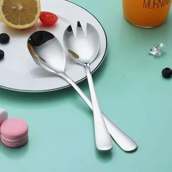 2 шт. Золотая салатная ложка, вилка, салатная ложка, набор столовых приборов из нержавеющей стали, набор сервировочных ложек, красочная уникальная ложка, кухонный инструмент ARI серебряный