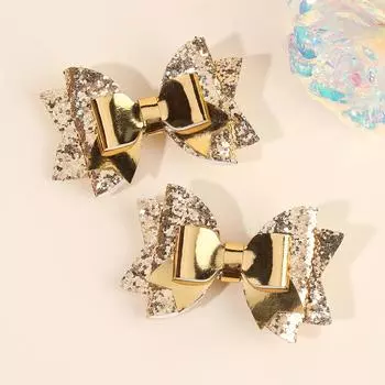 2 шт. Золотой бант из пайеток Заколка для волос Элегантная Блестящая Кожаная заколка для волос для маленькой девочки Детские Повседневные Головные уборы Аксессуары