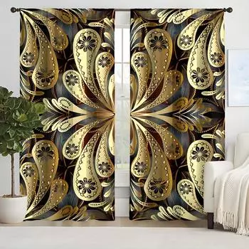 2 шт. Золотой цветок Кристалл занавеска кабинет кухня гостиная общежитие карниз карман оконные шторы спальня аксессуары домашний декор 100W130H(CM)40x51in&rod pocket