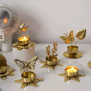 2 шт. Золотой геометрический полый подсвечник, устойчивый к ржавчине, уникальный железный подсвечник, изысканная цветочная подставка для свечей, ужин при свечах
