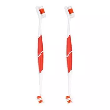 2 шт., зубная щетка для домашних животных, двуглавая зубная щетка для собак, мягкая щетина, чистка зубов, зубная щетка для кошек, товары для домашних животных красный