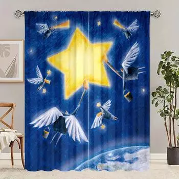 2 шт. - Звезда - занавеска с принтом - Материал полиэстер - подходит для спальни, гостиной, кабинета, частной занавески 30inchx65inchx2Pcs