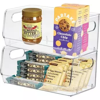 2 штабелируемых контейнера для хранения, прочные контейнеры-органайзеры, штабелируемые открытые передние кладовые контейнеры — пластиковые контейнеры для хранения, акриловые прозрачные контейнеры