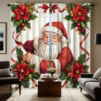 2 штуки HD венков, обернутых вокруг декоративной занавески Санты, красная занавеска с цифровой печатью, стиль украшения дома, декорирование ли W52H63inchW132H160cm