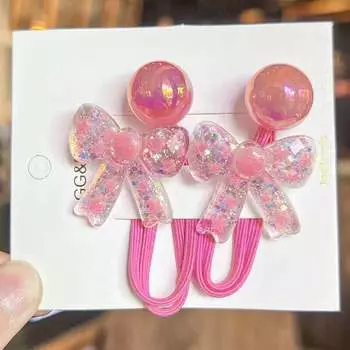 2 штуки красочные блестящие галстуки-бабочки, принцессные головные уборы, эластичные резинки для волос для детей, милые детские резинки для волос, аксессуары для волос для девочек