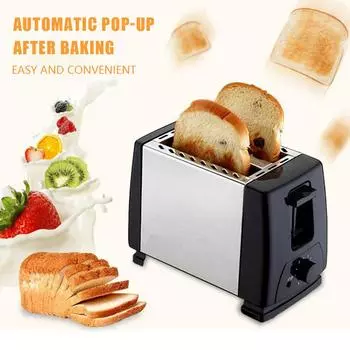 2 Slices Breakfast Machine Fast Heating Mini Breakfast Toaster Stainless Steel Wide Slot 6 Toast Settings for Bread Bagel Waffle us светло-серый