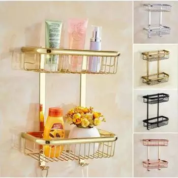2-слойная латунная полка для ванной комнаты 20/30/45 см, одноуровневая полка, настенная корзина для аксессуаров для ванной комнаты