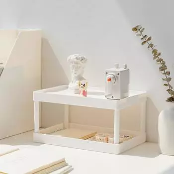2-слойная полка, настольная полка для хранения канцелярских товаров, отделочная косметика белый