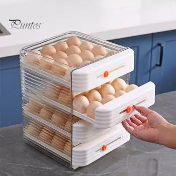 2-слойный штабелируемый органайзер для хранения яиц в холодильнике со слайдером данных, 32 сетки, тип ящика, держатель для яиц, не содержащий BPA, прозрачный пластиковый контейнер для хранения в холодильнике белый