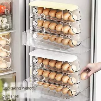 2-слойный выдвижной ящик для хранения яиц, холодильник, кухонное хранение, автоматический вращающийся ящик для яиц, аксессуары для домашней кухни, органайзер белый
