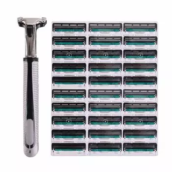 2 слоя, 30 шт., безопасные лезвия для бритвенного станка, ручное бритье, уход за лицом, средство для удаления волос с бородой, ручка бритвы плюс лезвие