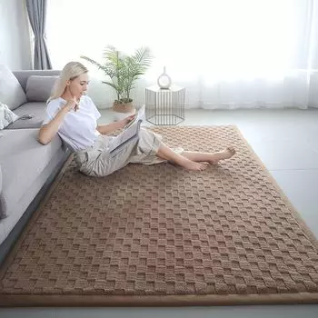 2 см сверхтолстый ковер у кровати утолщенный ковер татами с коротким ворсом для спальни мягкий удобный ковер для гостиной клетчатый коврик для дома 40x60cm кофейный