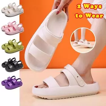 2 способа ношения, женские и мужские летние пляжные туфли, нескользящая мягкая подошва на толстой подошве, домашние тапочки для ванной комнаты, сандалии с открытым носком на пятке 36 белый