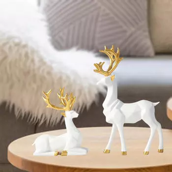 2 Статуэтка Оленя Статуя Домашняя Жизнь 2Pcs Silver B