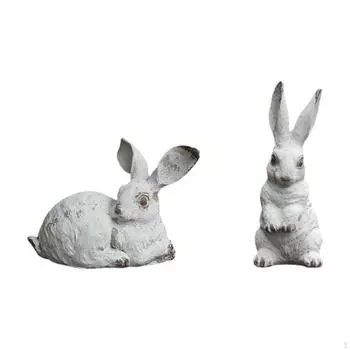 2 статуэтки кроликов, скульптуры животных, фигурки, деревенский, универсальный, садовый декор, настольные украшения