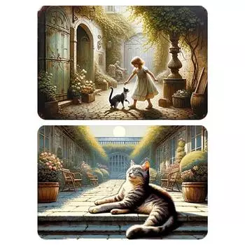 2 Stcke Katze Vintage Metall Platte Rechteckige Eisen Malerei Kunst Home Bar De 30X40