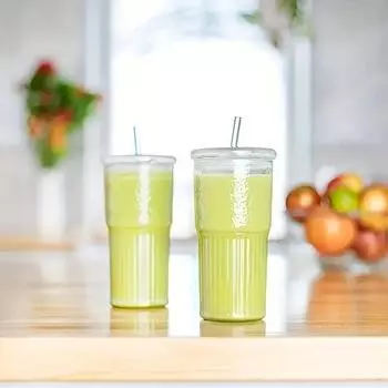2 стеклянных стакана по 22,2 унции с крышками и трубочками — подходят для холодного кофе, смузи и путешествий — многоразовые и экологически чистые 601-700ml