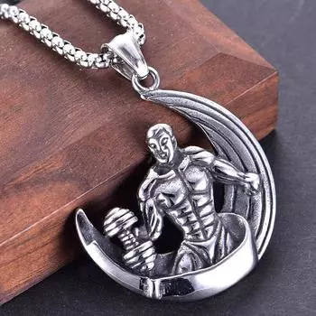 2 стиля, европейский и американский фитнес-мышечный мужской браслет с гантелями Moon, мужское ожерелье из титановой стали 50CM золотой