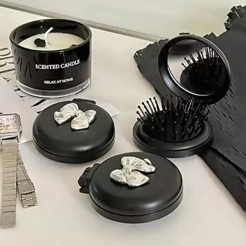 2 стиля, милая складная массажная расческа с зеркалом для макияжа, портативная пластиковая подушка безопасности, маленькая расческа для волос, щетка для волос с галстуком-бабочкой, расческа на воздушной подушке 1PCS