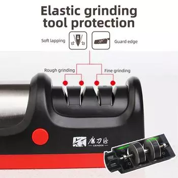2-ступенчатая USB электрическая точилка для кухонных ножей с низким уровнем шума для ножей с прямым лезвием/ножей с зубчатым лезвием/керамических ножей