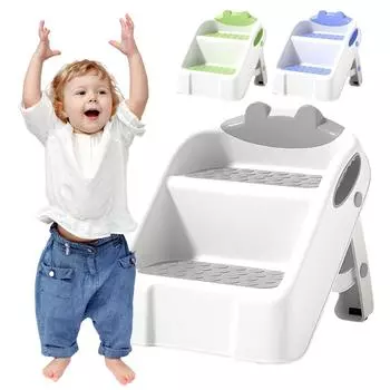 2-ступенчатый табурет для детей, противоскользящий детский табурет с двумя ступеньками, складной детский табурет-стремянка для ванной комнаты, раковины, туалета зелёный