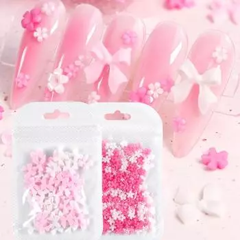 2 сумки/компл., подвески для ногтей с цветочным бантом, каваи, розовые, белые, смоляные украшения со стразами, аксессуары для DIY, корейские детали для дизайна ногтей