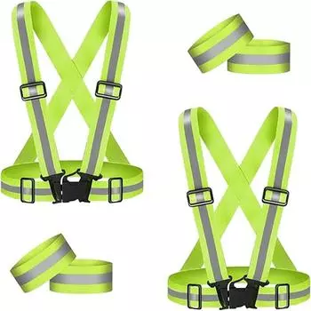 2 светоотражающих жилета, светоотражающий жилет для бега с 4 нарукавными повязками повышенной видимости, подходит для ночного бега трусцой походов велоспорта ходьбы 72X36cm зелёный