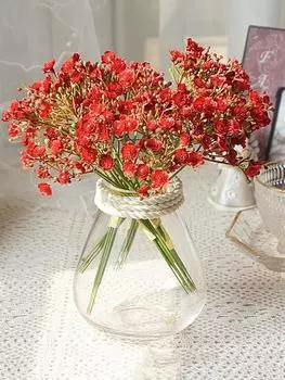 2 связки, 42 головки, детское дыхание, искусственные цветы, маленькие гипсофила, искусственные цветы для домашнего декора, букет цветов красный