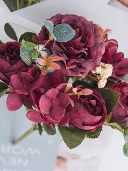 2 связки Искусственные цветы пиона Шелковый ретро цветок розы Гортензия Свадебный букет Поддельный цветок для вечеринки Домашнее свадебное украшение горячий розовый