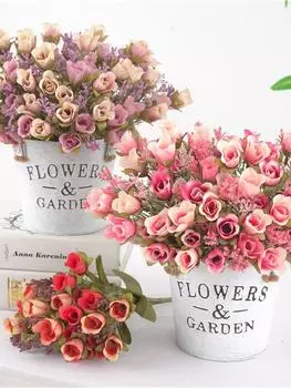 2 связки искусственных цветов, бутоны роз, искусственный букет цветов, шелковые бутоны роз для свадьбы, ручные цветы, украшение для дома розовый