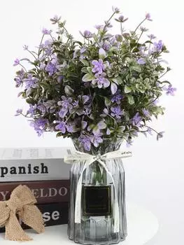 2 связки пластиковых искусственных растений, искусственных цветов, устойчивых к ультрафиолетовому излучению, кустарников, искусственных растений, зелени для садовых окон, дома, свадьбы, украшения фермерского дома фиолетовый