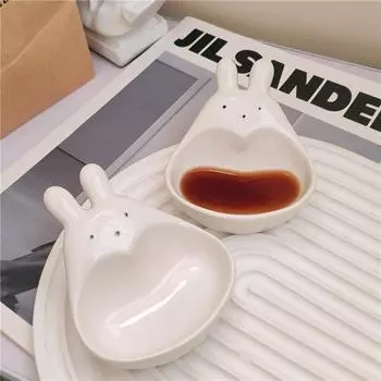 2 тарелки в форме кролика, керамические маленькие тарелки, симпатичные мини-тарелки, тарелки для сухих продуктов и специй
