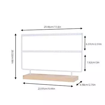 2-Tier 46 Holes Earring Display Holder,Metal 2 Layers Jewelry Storage Organizer Wood Stand Tree,Ear Stud Rack Gift for Women