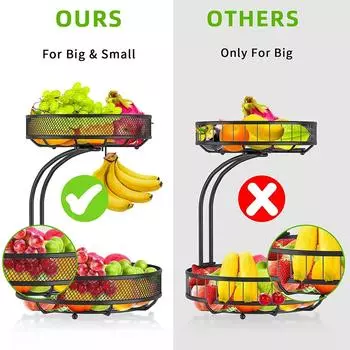 2 Tier Fruit Basket Fruit Bowl Detachable Bread Wire Baskets Stand Holder Tiered Fruit Storage For Home Vegetable Kitchen Gadget чёрный