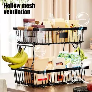 2 Tier Fruit Basket with 2 Banana Hangers Handle Design Large Capacity