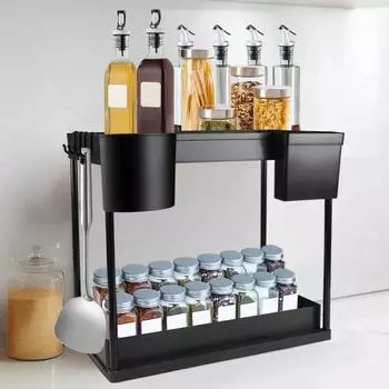 2 Tier Under Sink Storage Kitchen Organiser Sliding Storage Under Sink shelf Multi-Purpose Organisation Bottom Slide Out Basket чёрный