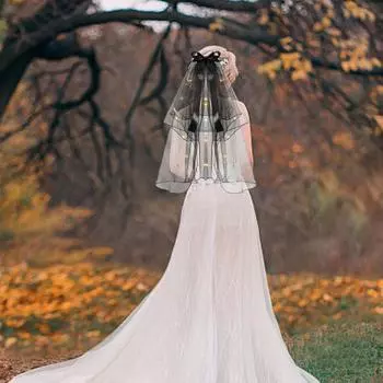 2 Tier Veils for Brides Womens Layered Black Tulle Short Wedding Veil Veil with Bow Wedding Halloween Cosplay Party