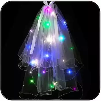 2 Tier White/Multi-color LED Bride Wedding Veil Light up Pencil Edge Bridal Veils with Hair Clip Glowing Party Club Statement Headpieces for Women разноцветный