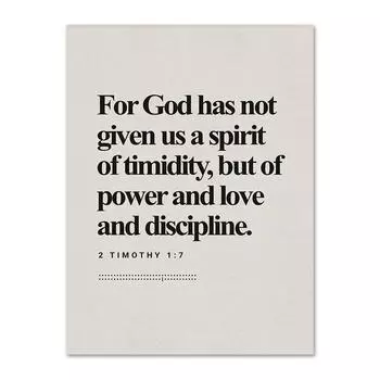 2 Тимофею 1:7 печатных стихов из Библии, настенное искусство, современная Библия, Священные Писания, холст, картина, плакат с христианской верой, без страха, дух любви 21x30cm No Frame