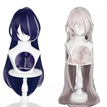 2 типа париков для косплея Acheron Game HSR Acheron длинные темно-синие прямые серые коричневые термостойкие синтетические волосы парики + шапочка для парика One Size