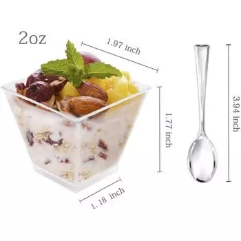 2 унции квадратный десертный стаканчик одноразовый прозрачный стаканчик для мусса с ложкой вечеринка праздник свадьба десерт пудинг желе миска для мороженого 50PCS