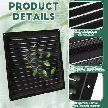 2 упаковки 12x12 дюймов чердачные вентиляционные отверстия черные фронтонные вентиляционные отверстия алюминиевые настенные вентиляционные отверстия для домов сараев, квадратные вентиляционные жалюзи вентиляционная решетка 180 градусов открывающиеся шампа