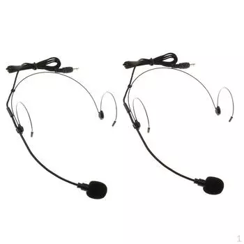 2 упаковки 3,5 мм двойной телескопический головной микрофон с ушным крючком для системы