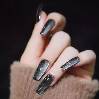 2 упаковки (48 шт.) Глянцевые средние балетные накладные ногти, светоотражающие блестящие накладные ногти кошачий глаз, набор смешанных черных и розовых градиентных накладных ногтей F001-Y161