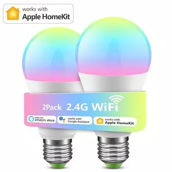 2 упаковки 9 Вт Wi-Fi умная лампочка MFI Homekit E27 светодиодная лампа RGB RGBW с регулируемой яркостью, совместимая с Apple Homekit Siri Alexa Google Assistant