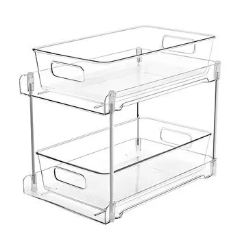 2 упаковки двухъярусных прозрачных пластиковых ящиков-органайзеров под раковиной с выдвижными ящиками и поддоном 2 Pack прозрачный