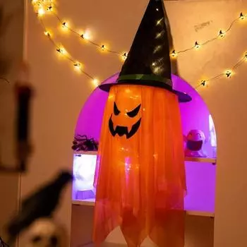 2 упаковки Хэллоуин Призрачные огни Уличные жуткие подвесные ведьмина шляпа Призрак батарея