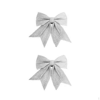 2 упаковки новогодних елочных бантов, украшений, венков, для гостиной, праздника, серебряный