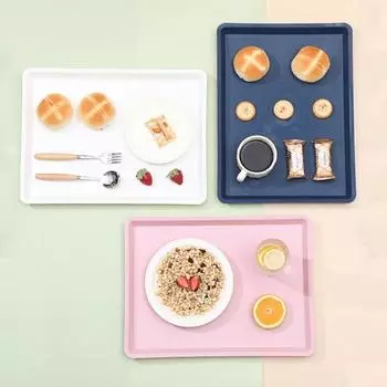 2 упаковки прямоугольных подносов для кафе с резиновым покрытием, пластиковые подносы для фаст-фуда, десертная тарелка для общественного питания белый